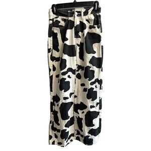 Cow Print Wide Leg Jeans XS 25x29 Womens Teens Cowgirl Rodeo Artsy Black White
